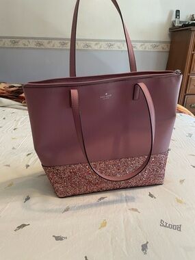 Kate Spade New York Greta Court Glitter Penny Tote Dusty Purse AUTHENTIC